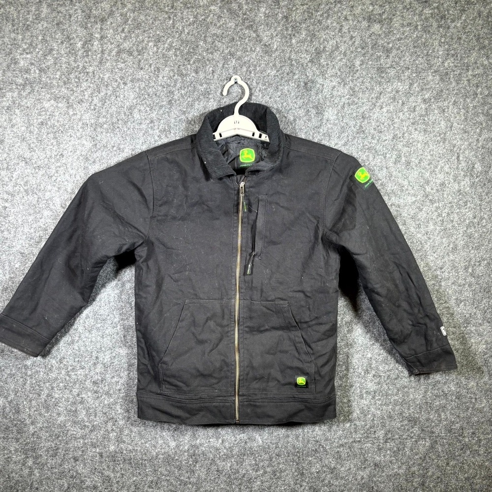 John Deere Tractor Jacket Boys L 10-12 Black Cotton Zip-Up Farming Coat